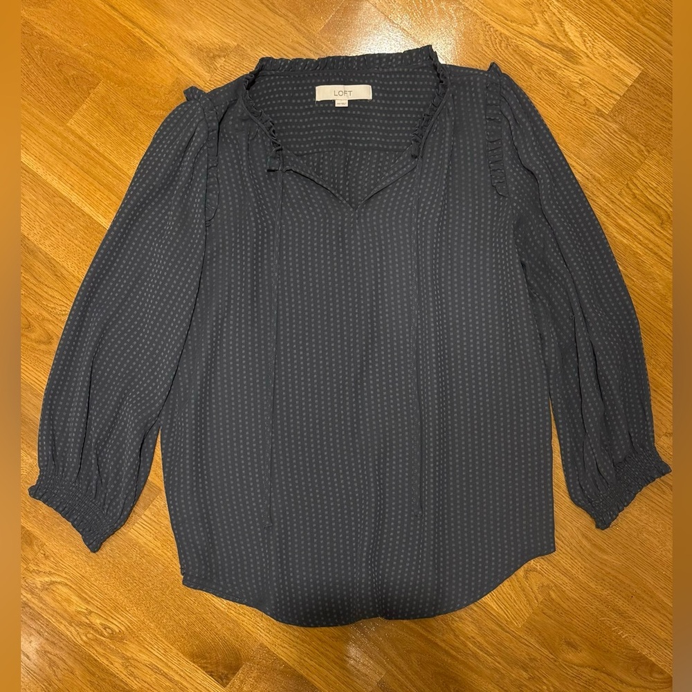 Loft gray ruffle blouse